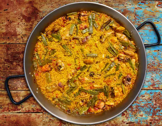 Paella from Spain chicken and rabbit rice recipe from Valencia