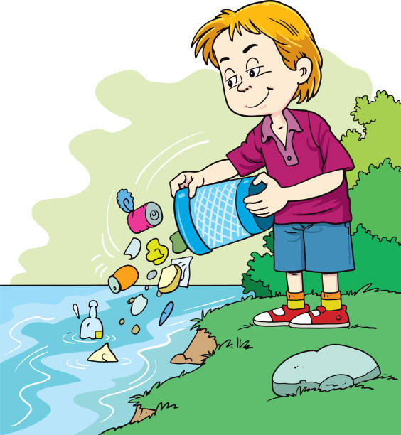Child Throws A Garbage In The River Stock Illustration - Download Image Now  - Garbage, Throwing, Child - iStock