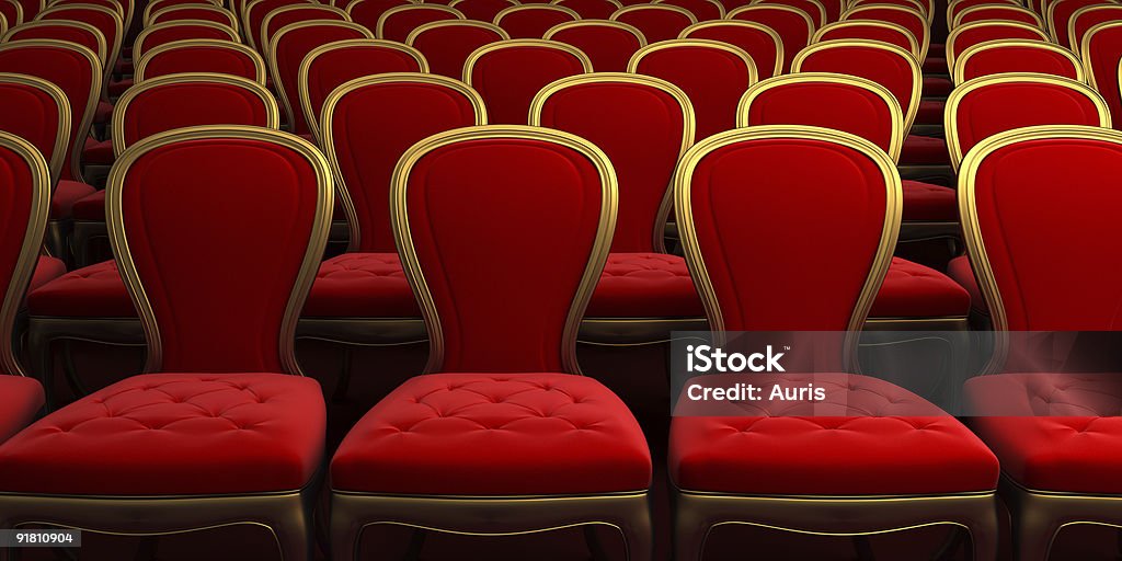 Концертный зал с Красные место 3d-рендеринга - Стоковые фото Мебель для сидения роялти-фри