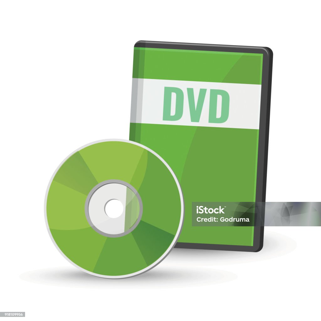 DVD digital video disc case for storage, versatile optical disc DVD digital video disc and case for storage, versatile optical disc round shape format vector illustration isolated on white background, recordable media Abstract stock vector