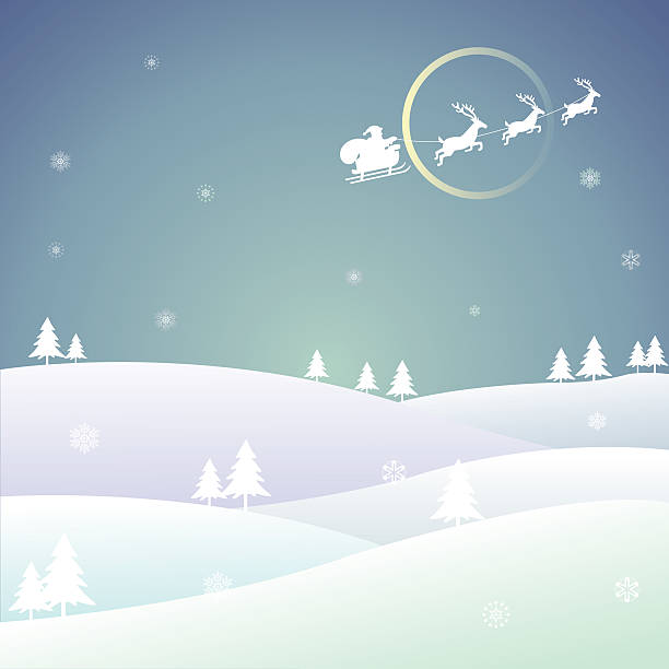 santa claus latające w snowy niebo - silent night illustrations stock illustrations