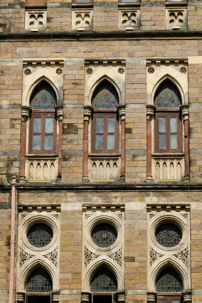 istock Architecture:Front View of Three Lancent Arched Windows with Glass Pane 918116896
