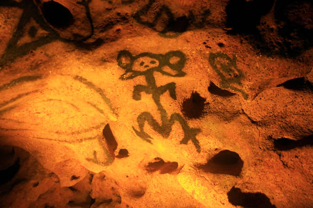 Cave with ancient drawings - Cueva de las Maravillas. Dominican Republic stock photo