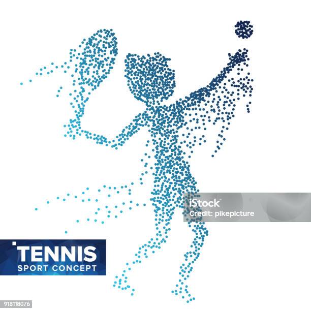 Tennis Player Silhouette Vector Halftone Dots Dynamic Tennis Athlete In Action Flying Dotted Particles Sport Banner Game Competitions Concept Isolated Abstract Lifestyle Illustration Stock Illustration - Download Image Now