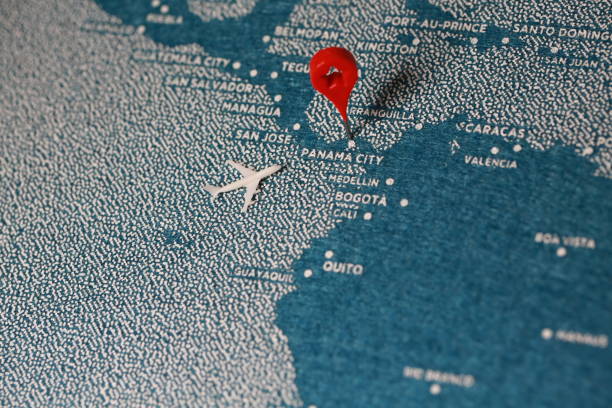 istock travel melt painted map with pin, south america 918131392