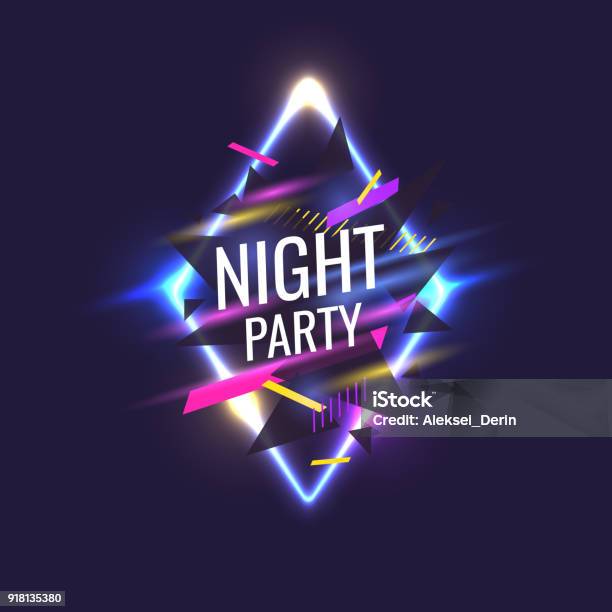 Originalposter Für Nacht Paty Geometrische Formen Und Neon Leuchten Vor Einem Dunklen Hintergrund Stock Vektor Art und mehr Bilder von Party