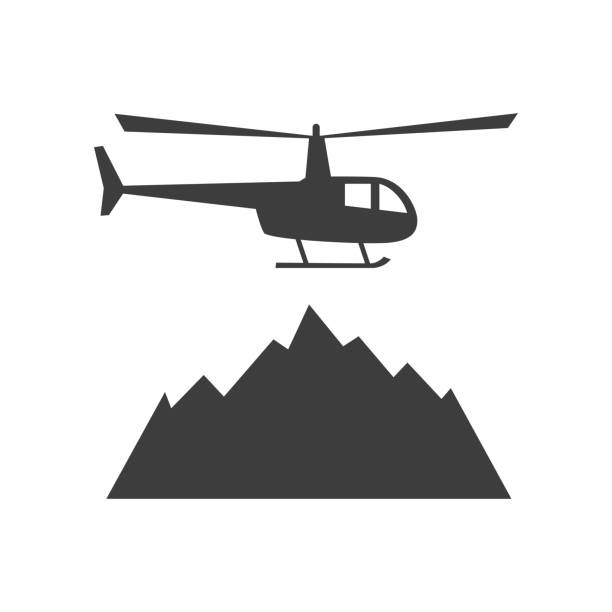 bildbanksillustrationer, clip art samt tecknat material och ikoner med flat ikonen med helikopter och bergen. - heliskiing