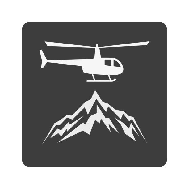 bildbanksillustrationer, clip art samt tecknat material och ikoner med flat ikonen med helikopter och bergen. - heliskiing