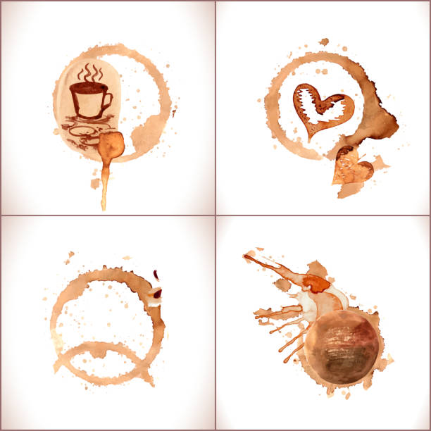 ilustrações de stock, clip art, desenhos animados e ícones de vector coffee paint stains, splashes and harts - tea stain