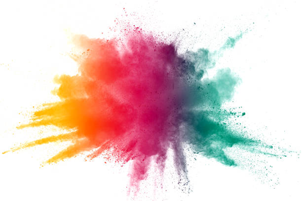 explosión de polvo de color abstracto sobre fondo blanco. congelar movimiento de salpicaduras de polvo. - color tipo de imagen fotografías e imágenes de stock