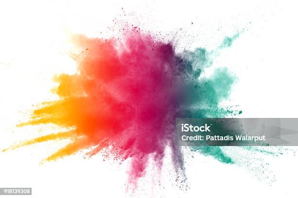 Abstract Color Powder Explosion On White Backgroundfreeze Motion Of Dust Splash Stock Photo - Download Image Now