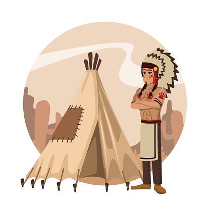 Ilustración de Dibujos Animados De Indios Americanos En El Icono Redondo y  más Vectores Libres de Derechos de Adulto - iStock
