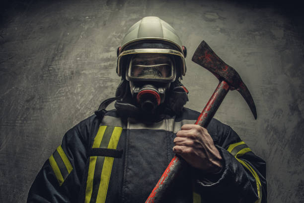 istock Portrait of firefighter in oxygen mask. 918153250