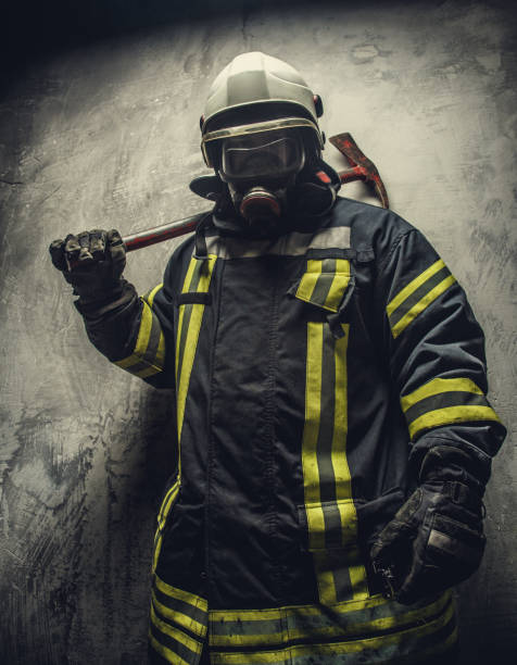 istock Portrait of firefighter in oxygen mask. 918153360
