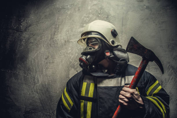 istock Portrait of firefighter in oxygen mask. 918154142