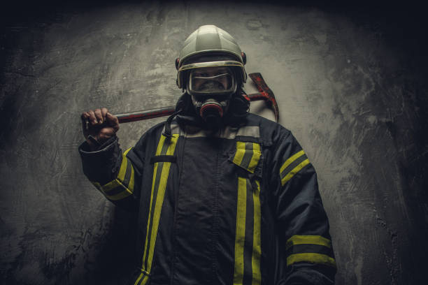 istock Portrait of firefighter in oxygen mask. 918154412