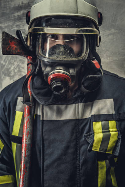 istock Portrait of firefighter in oxygen mask. 918154744