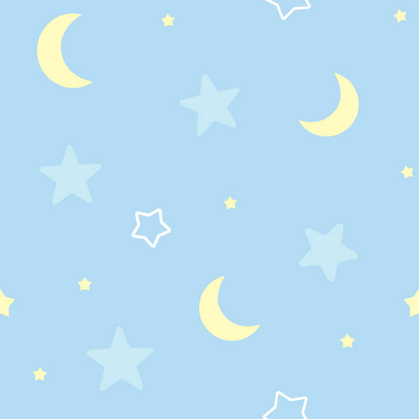 Cute seamless pattern background with stars and moon. Children's bedroom, baby nursery decorative wallpaper. Vector Illustration. Cute seamless pattern background with stars and moon. Children's bedroom, baby nursery decorative wallpaper. Vector Illustration. bedroom patterns stock illustrations