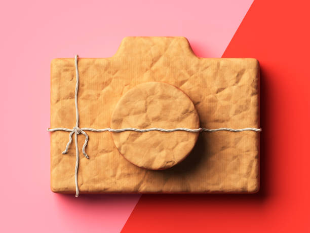 Photograph camera wrapped in kraft paper