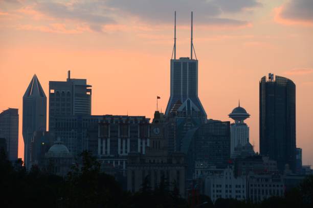istock Shanghai skyline at sunset, China 918165902