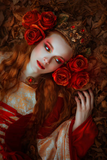istock Woman in red medieval dress 918170232