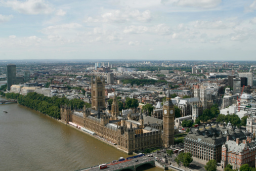 View of the City of London and the part of the Tower of London on a summer day.
