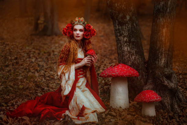 istock Woman in red medieval dress 918172876