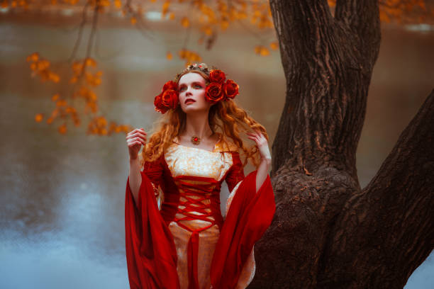 istock Woman in red medieval dress 918173482