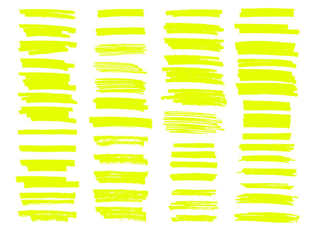 wektorowe żółte linie pędzla zakreślacza. rysunek ręczny. - highlighter stock illustrations