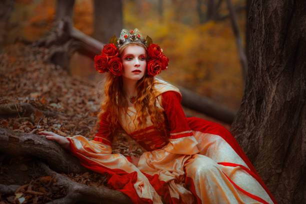 istock Woman in red medieval dress 918176348