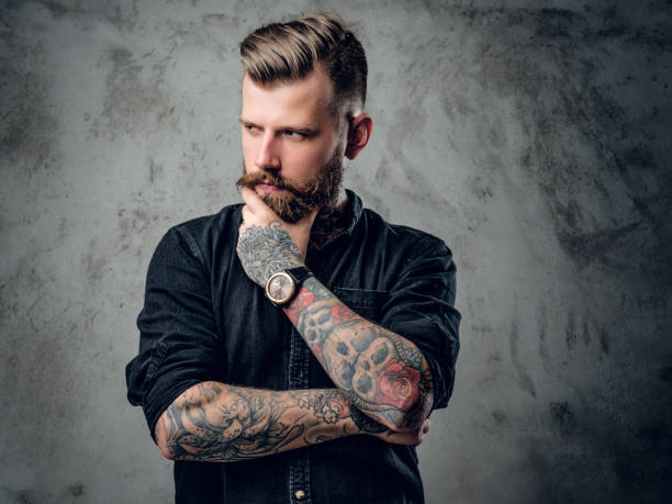 istock Bearded hipster male in a black shirt. 918176522