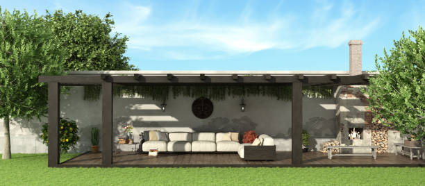 istock Garden with wooden pergola 918180242