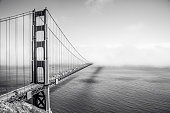 Golden Gate Bridge in clouds on a beautiful summer day  - Panoramic view from Battery Spencer -  California, USA