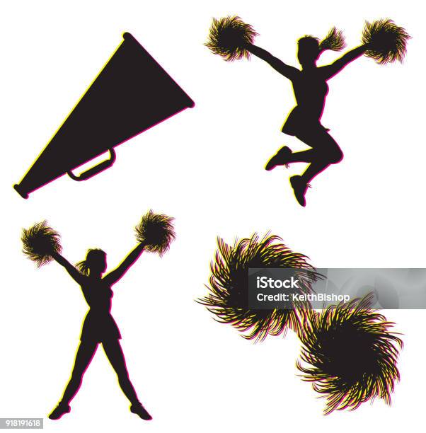 Cheerleading Cheerleaders Megaphone Pompoms Stock Illustration - Download Image Now - Pom-Pom, Cheerleader, Megaphone