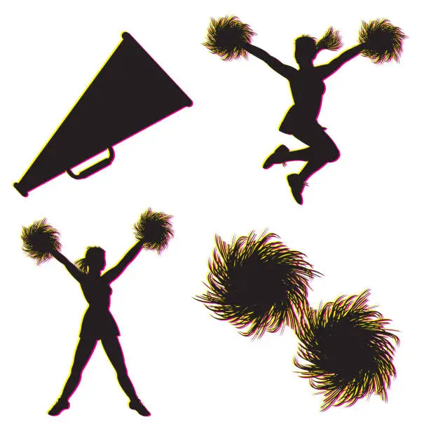 Vector illustration of Cheerleading, Cheerleaders, Megaphone, Pom-poms