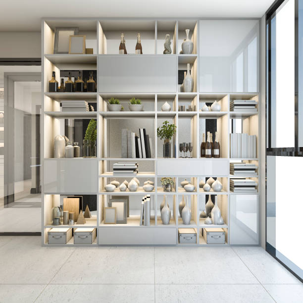 istock 3d rendering modern shelf design in near corridor and window 918192064
