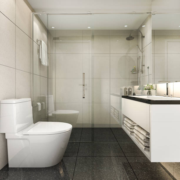 istock 3d rendering modern minimal toilet and shower 918192076