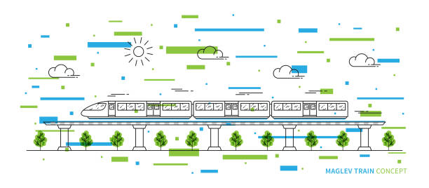 ilustrações de stock, clip art, desenhos animados e ícones de maglev rail train vector illustration with colorful elements - train line