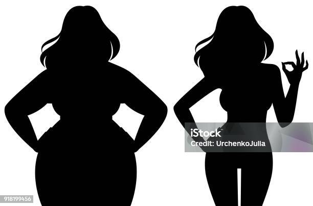 Silhouette Of A Slim And Fat Woman Vector Illustration Stock Illustration - Download Image Now