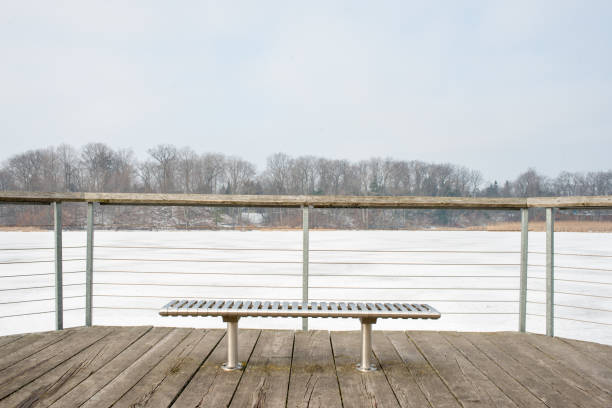 Lakeside lookout deck after heavy snow in Ontario, Canada