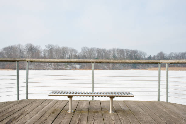 смотровая площадка на берегу озера после сильного снегопада в онтарио, канада - winter snowshoeing running snowshoe стоковые фото и изображения