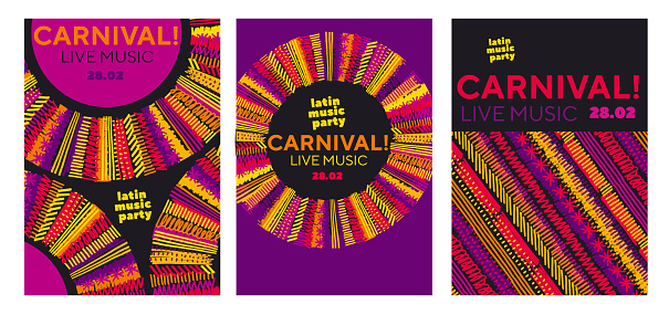 Abstract latin  music carnival poster. Tropical color sketch-style striped pattern for party poster, invitation, cover. Stock vector illustration.