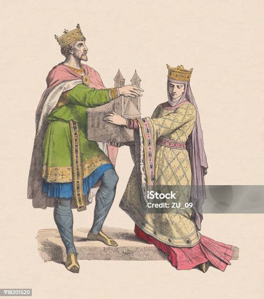 Frankish King And Queen 10th Century Handcolored Woodcut Published C1880 Stock Illustration - Download Image Now