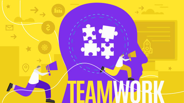 istock Vector creative illustration of teamwork word lettering typography with line icons 918203306