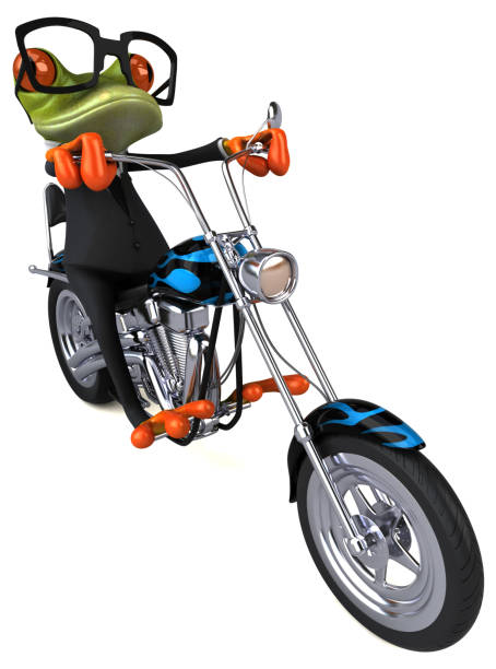 istock Fun frog on a motorcycle - 3D Illustration 918208488