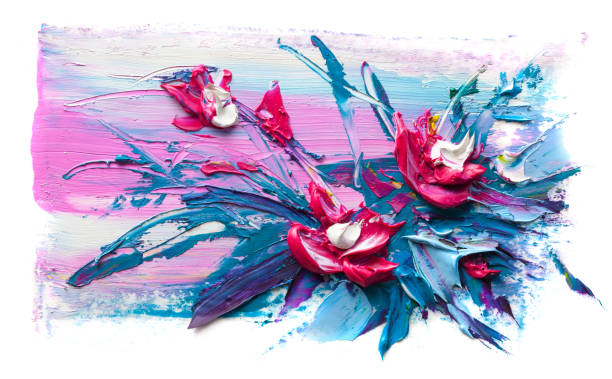 ilustrações, clipart, desenhos animados e ícones de pintura a óleo de flores - multi colored floral pattern acrylic painting purple