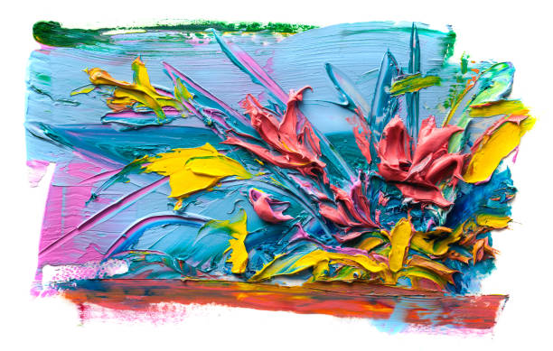 ilustrações, clipart, desenhos animados e ícones de pintura a óleo de flores. sobre um fundo branco. - multi colored floral pattern acrylic painting purple