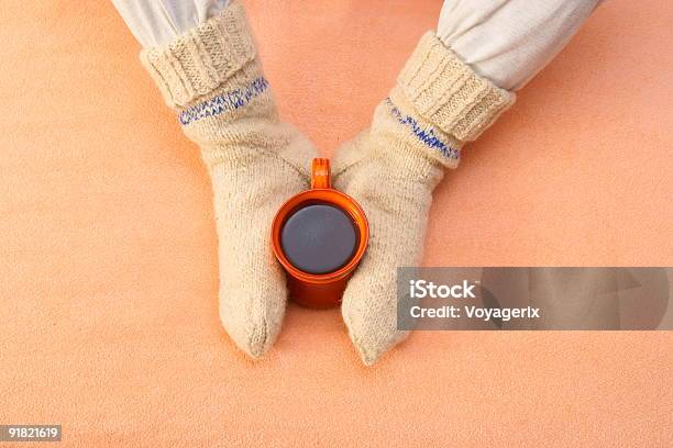 Foot With Winter Cup Stock Photo - Download Image Now - Adult, Bed - Furniture, Caffeine