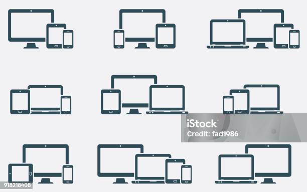 Responsive Digital Devices Icons Set Stock Illustration - Download Image Now - Icon Symbol, Equipment, Digital Tablet