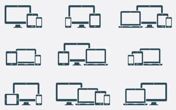 Vector illustration of Responsive digital devices icons set